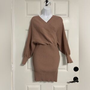 D7- BROOK WILLOW Old Rose Ribbed Knit Batwing Sweater Dress